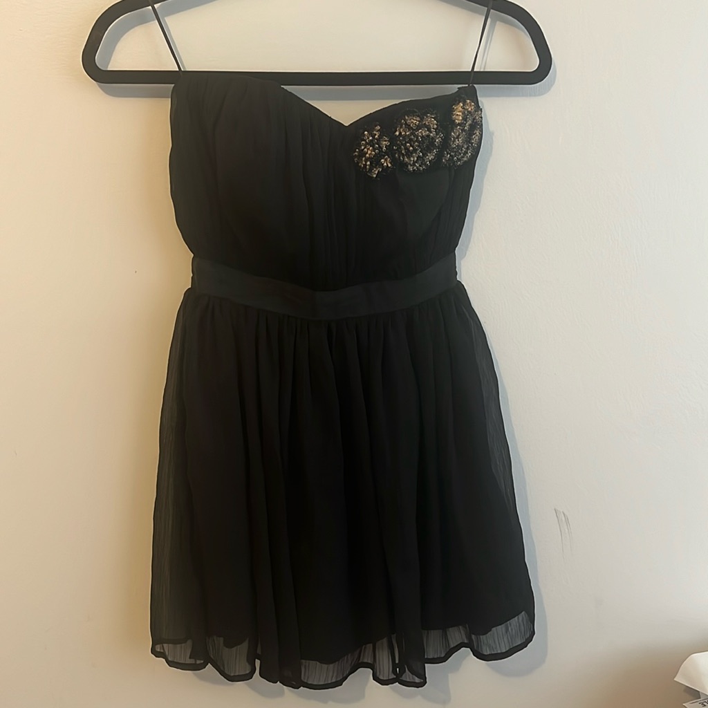 Strapless Black Mini Dress With Gorgeous Beaded Design Detail.